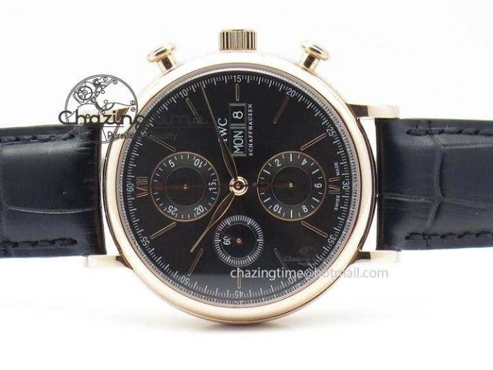 MIROTIME 0518 Portofino Chrono RG Black Dial on Black Leather Strap A HighPerformance 7389